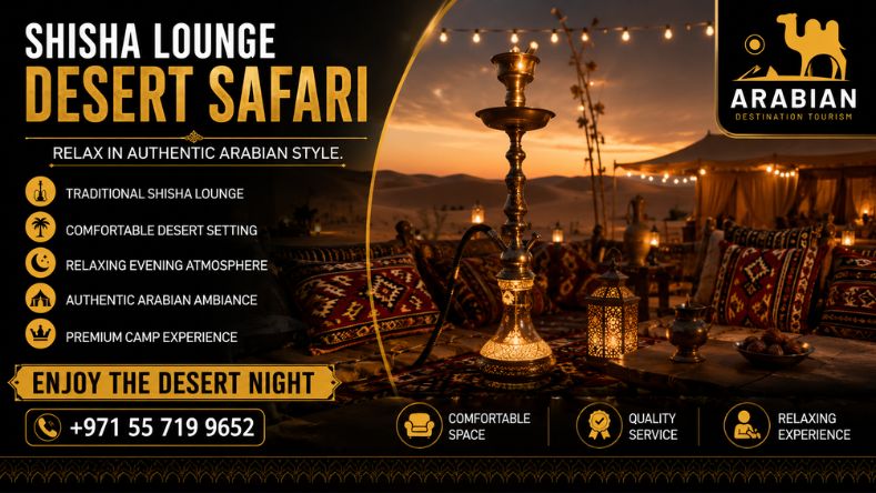 Shaded desert safari lounge in Dubai summer