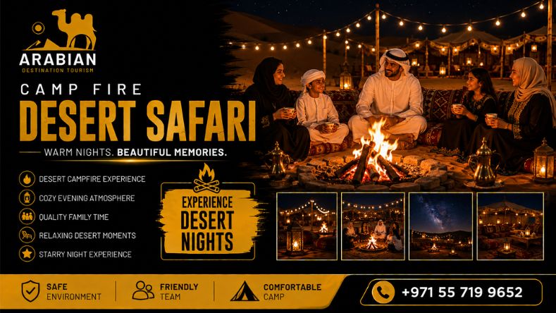 Winter campfire at a Dubai desert safari