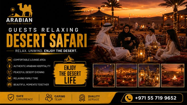 Guest dressed for a Dubai desert safari