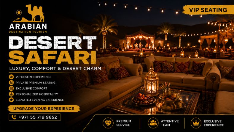 Dubai desert safari camp in the evening