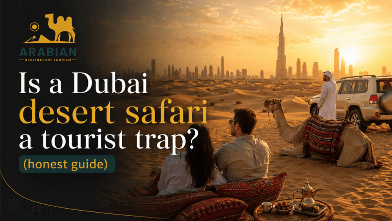 Guests enjoying an authentic Dubai desert safari camp, not a tourist trap