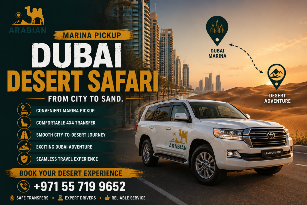Desert safari transport from Dubai Marina to the dunes
